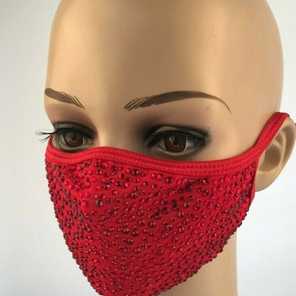 Bling Face Mask With Rhinestone Fashion Mask With Filter Pocket Adjustable - Picture 8 of 16
